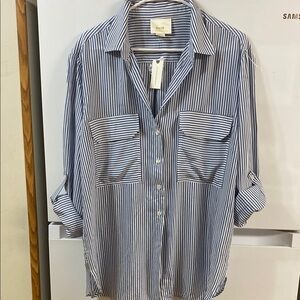 Anthropologie Maeve Navy and White Striped Shirt